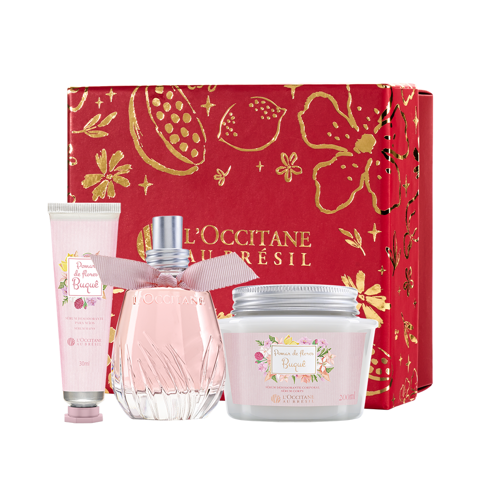 Presente Pomar de Flores Buquê: Sérum Corporal, Creme de Mãos e Eau de Parfum